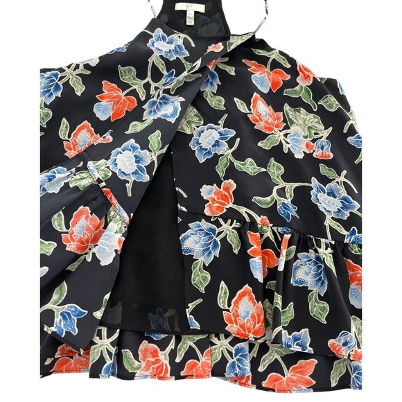 Joie Derwin 100% Silk Racerback Ruffle Tank Camisole Lined Black Floral Print XS - Picture 5 of 9